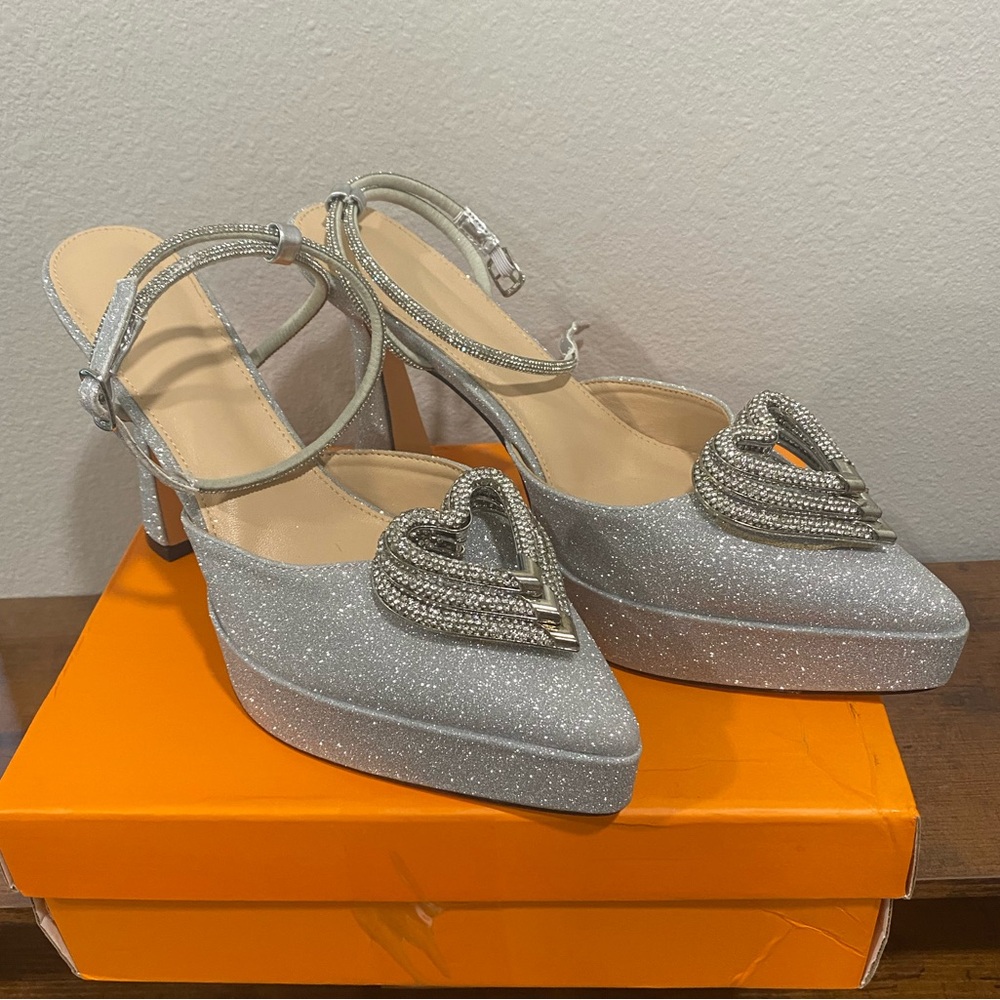 Silver glitter platform heels